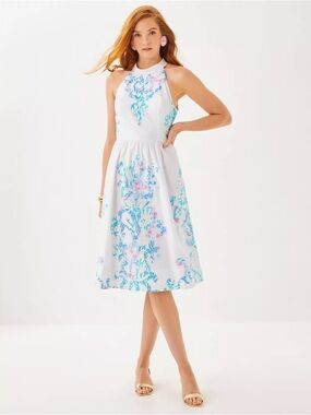 Lilly Pulitzer Gianne Midi Appliqué Resort White Halter Dress Size 6
